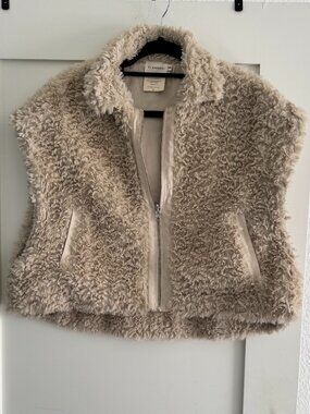 FLANNEL Faux Fur Vest Beige Zip Front Silk Lined S/M